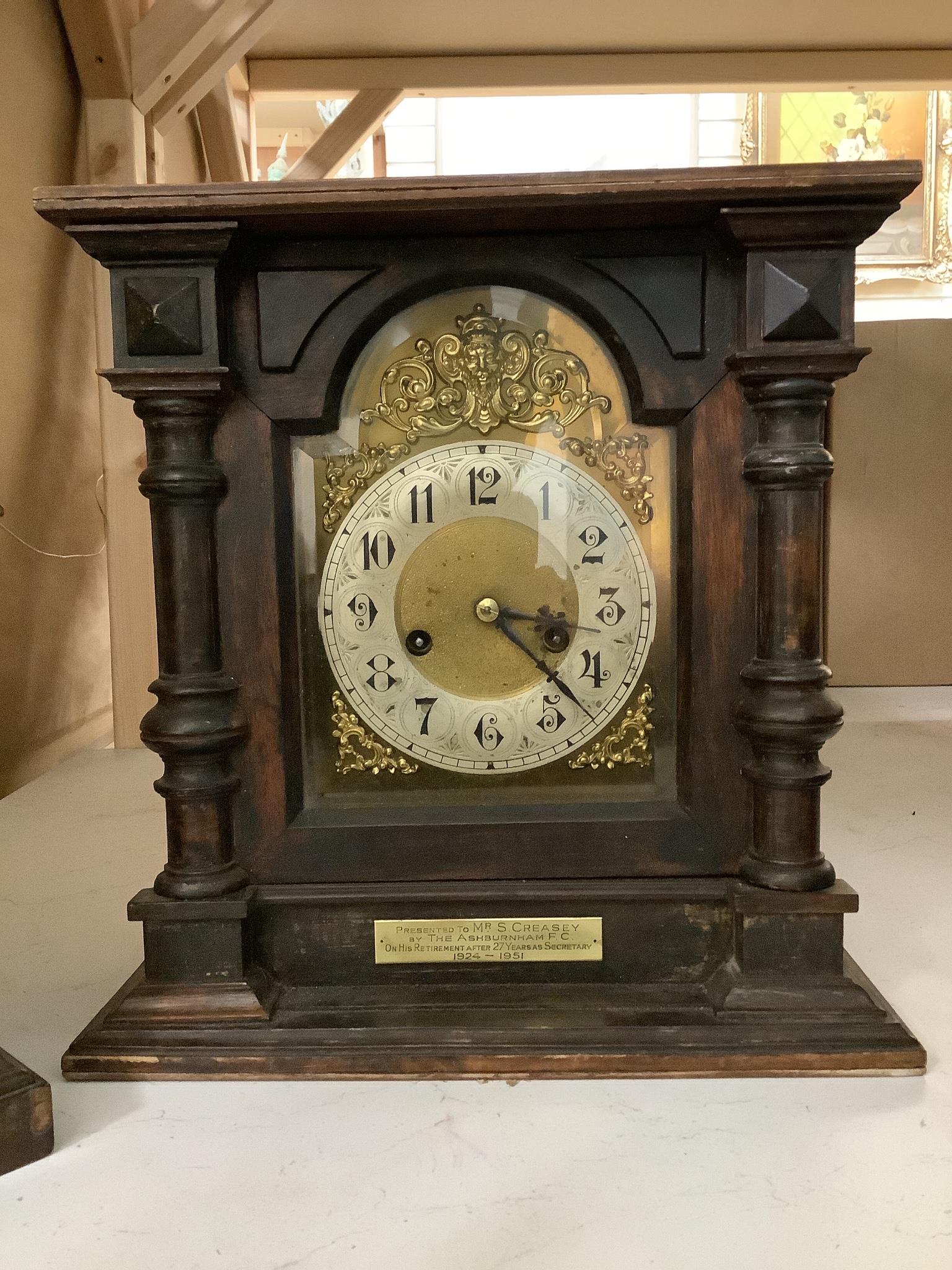Three early 20th century German walnut mantel clocks